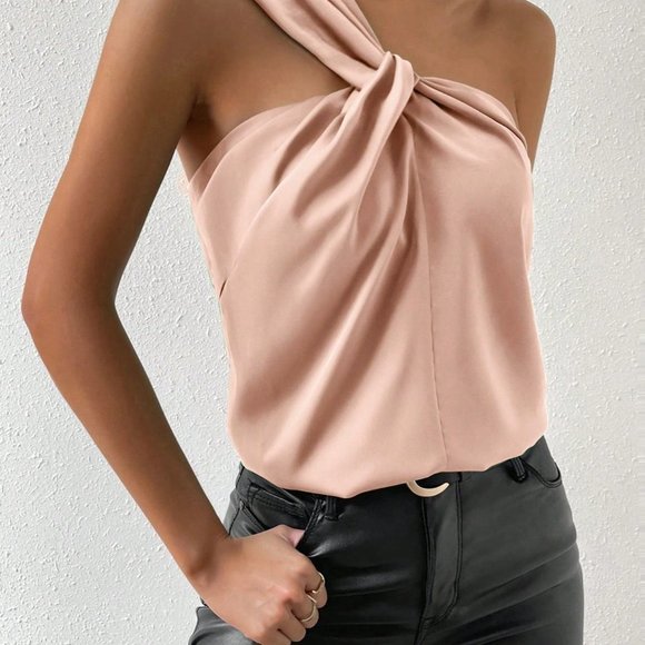 Champane Casual Womens One Shoulder Top - Picture 3 of 5